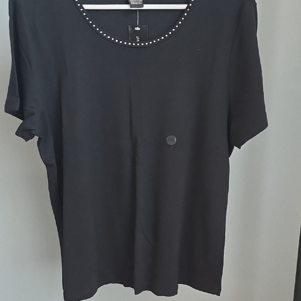 Venezia Black Short Sleeve Top with Studded Neckline